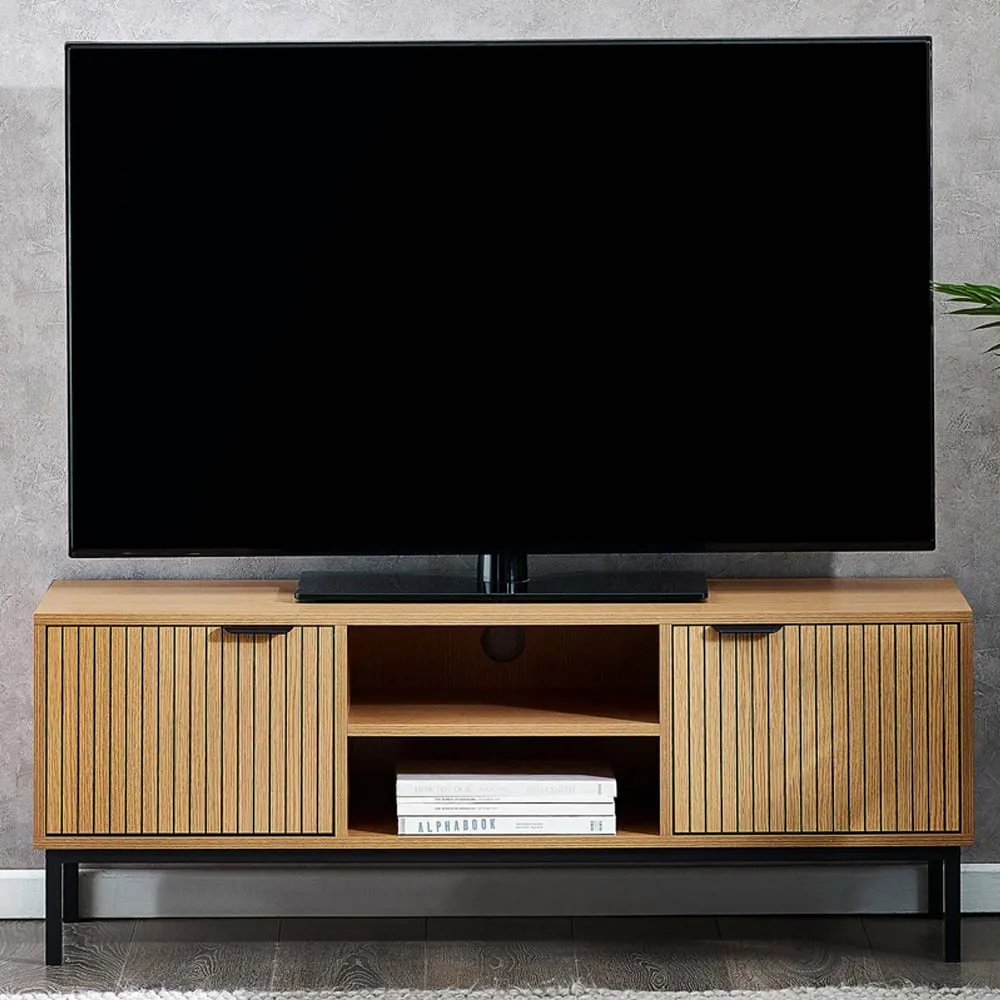 Sia 2 Door TV Unit with Shelf - Warm Wood image