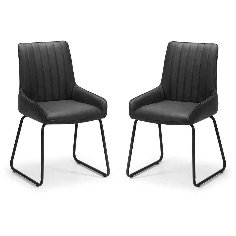 Soho Set of 2 Dining Chairs - Black, Faux Leather