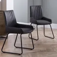 Soho Set of 2 Dining Chairs - Black, Faux Leather