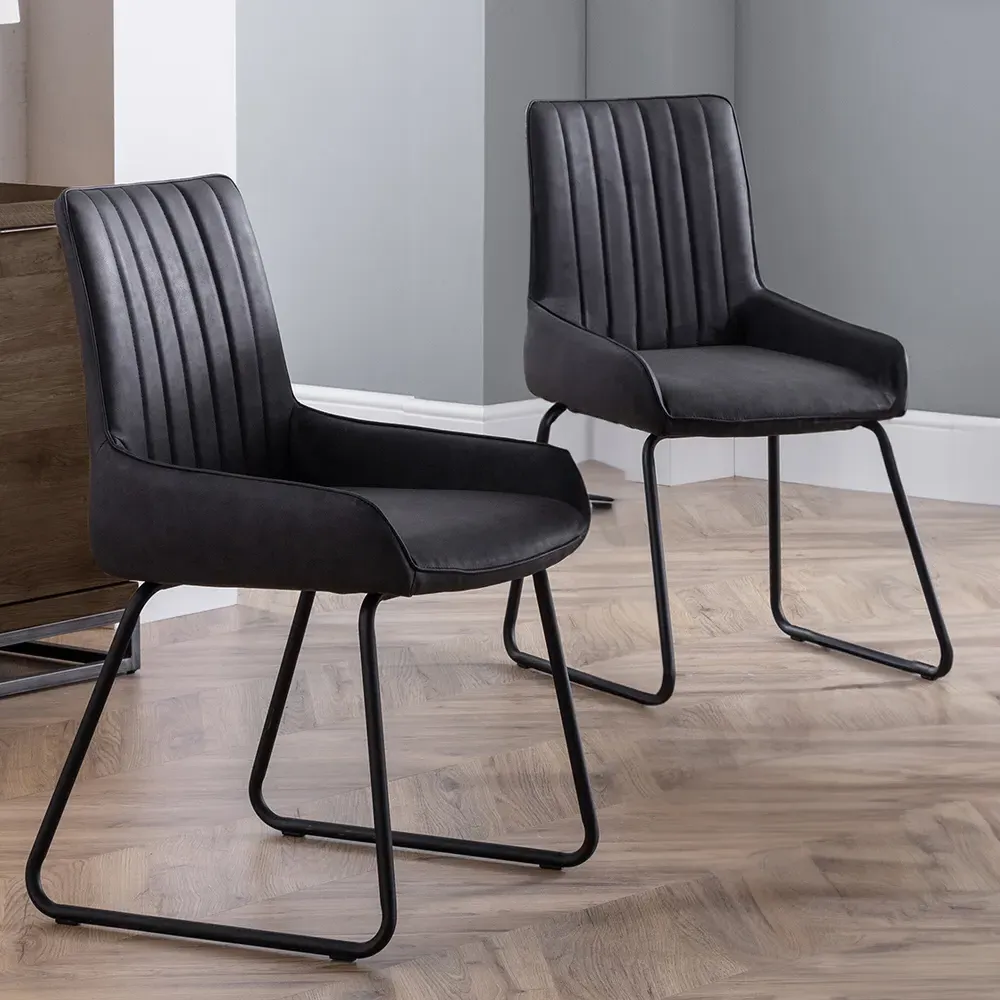Soho Set of 2 Dining Chairs - Black, Faux Leather