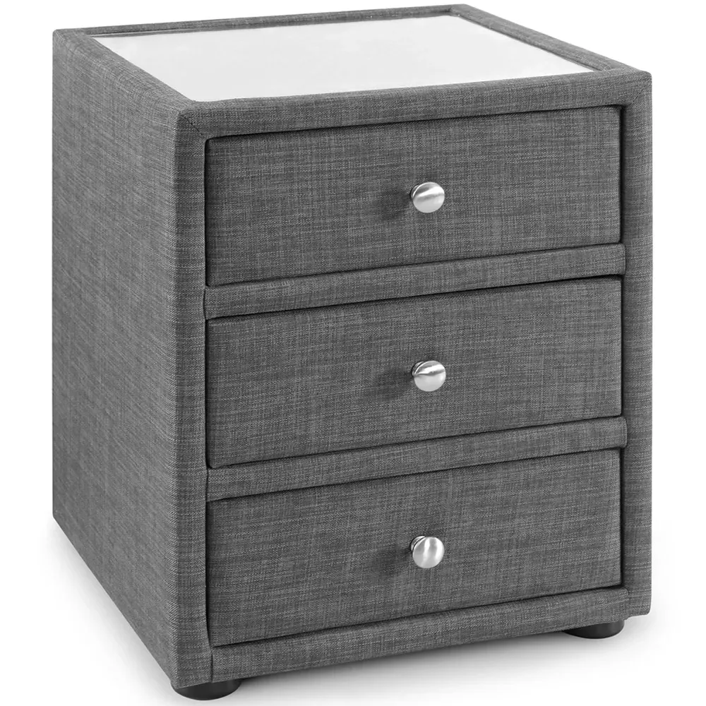 Sorrento 3 Drawer Bedside Table - Grey, Linen