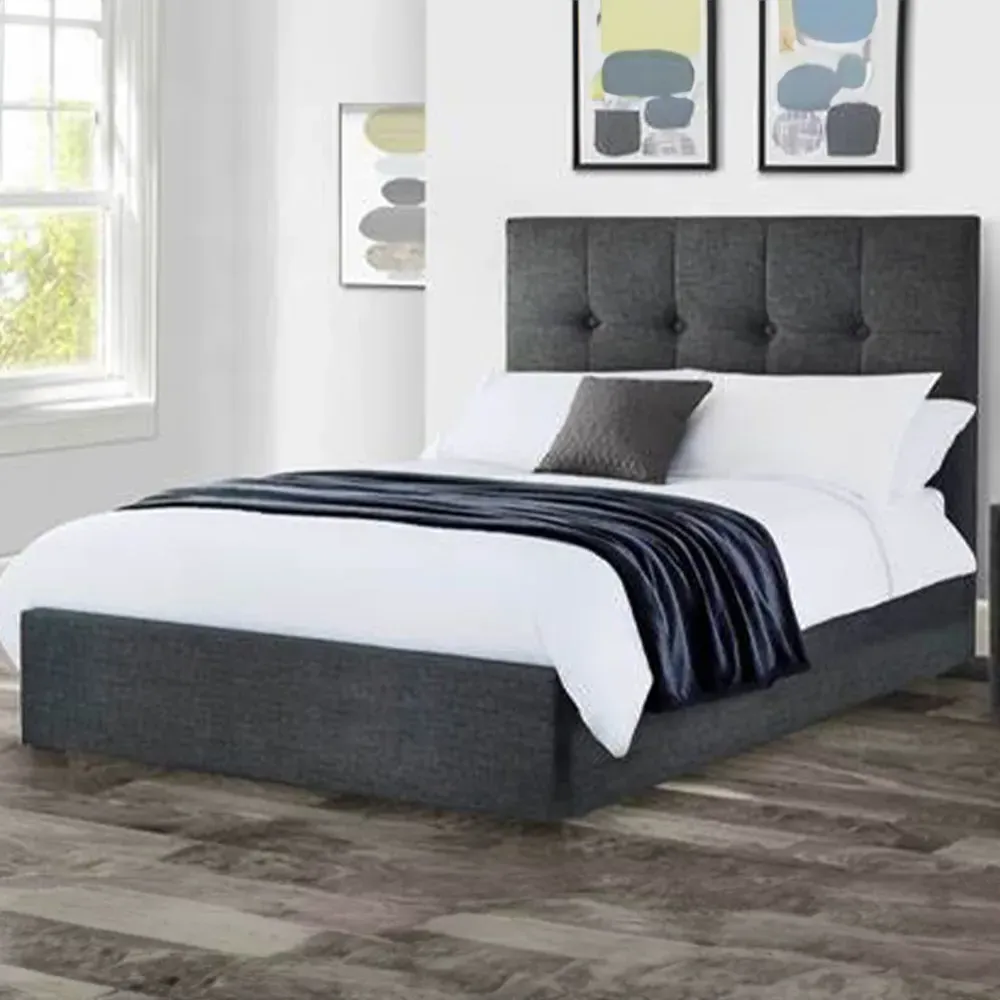 Sorrento King Size Ottoman Bed Frame - Grey, Linen
