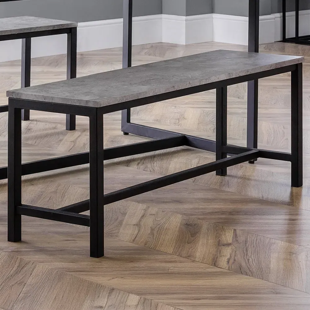 Staten 2-Seater Dining Bench - Black, Concrete Effect
