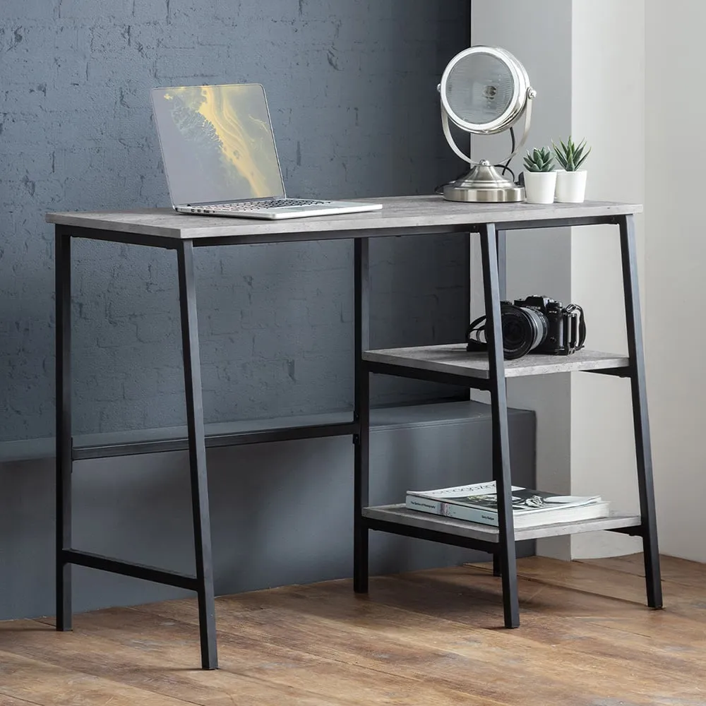 Staten Desk - Black, Concrete Effect