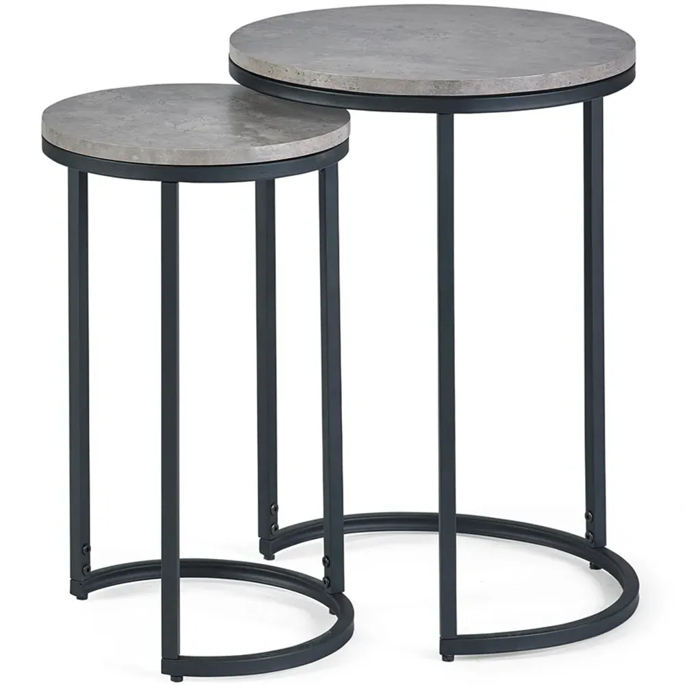 Staten Round Nest of Tables Set of 2 - Black, Concrete Effect