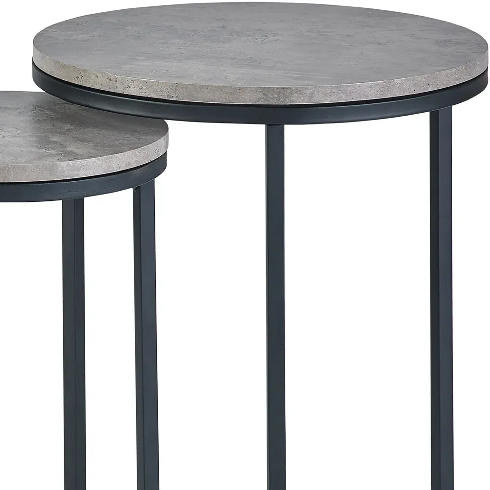 Staten Round Nest of Tables Set of 2 - Black, Concrete Effect