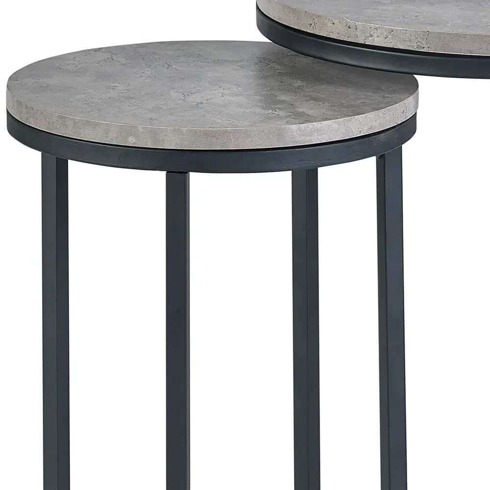 Staten Round Nest of Tables Set of 2 - Black, Concrete Effect