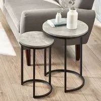 Staten Round Nest of Tables Set of 2 - Black, Concrete Effect