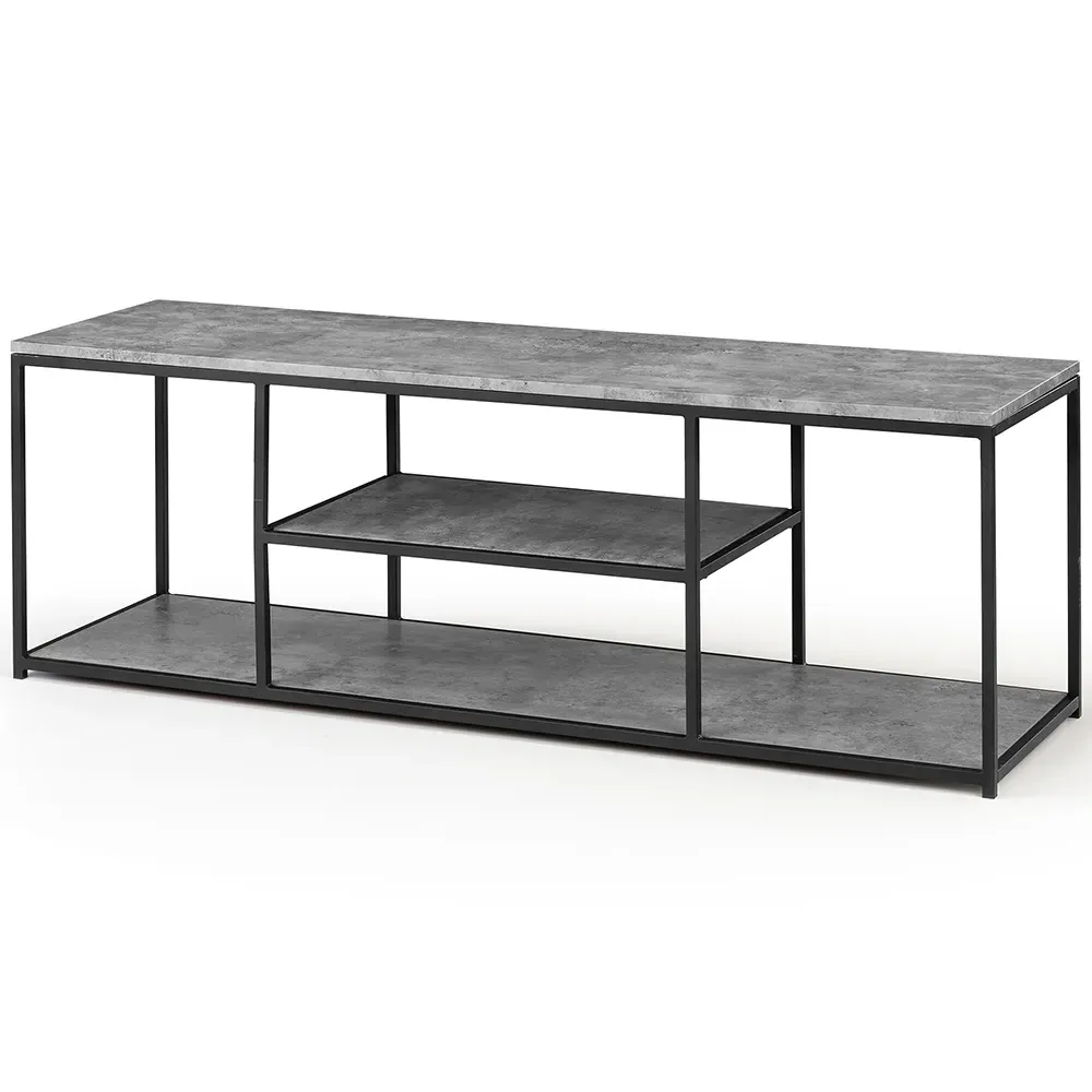 Staten Single Shelf TV Unit - Black, Concrete Effect