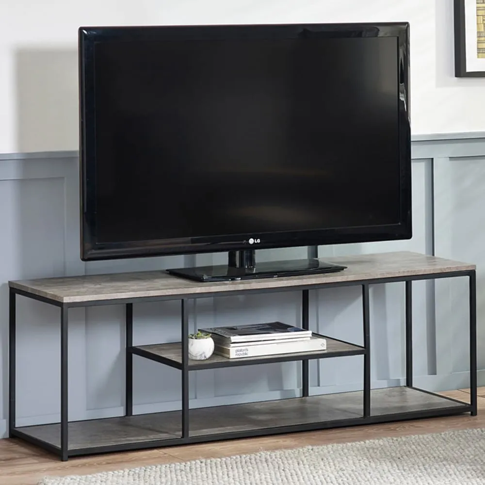 Staten Single Shelf TV Unit - Black, Concrete Effect