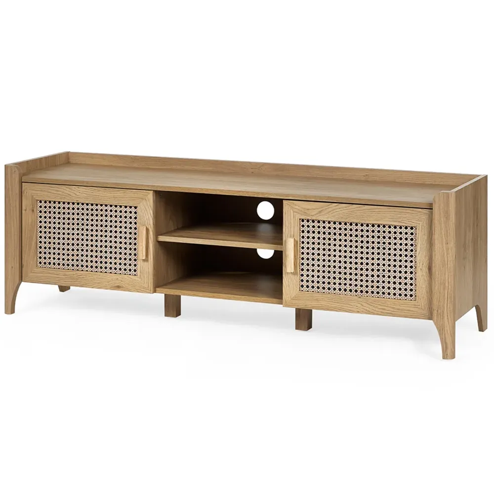 Sydney 2 Door Media Unit with Rattan Effect - Oak