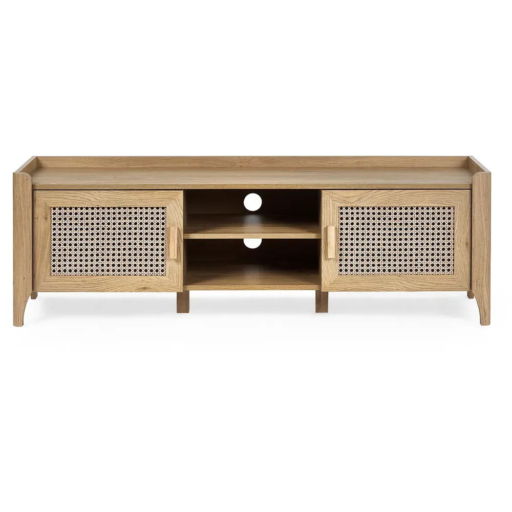 Sydney 2 Door Media Unit with Rattan Effect - Oak