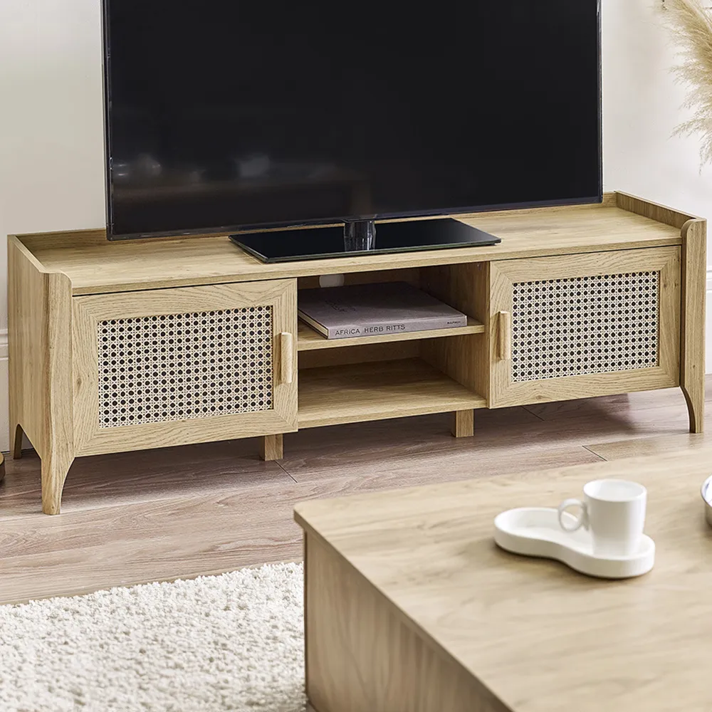 Sydney 2 Door Media Unit with Rattan Effect - Oak