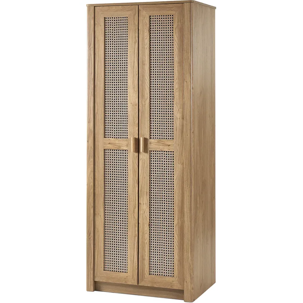 Sydney 2 Door Wardrobe with Rattan Effect - Oak