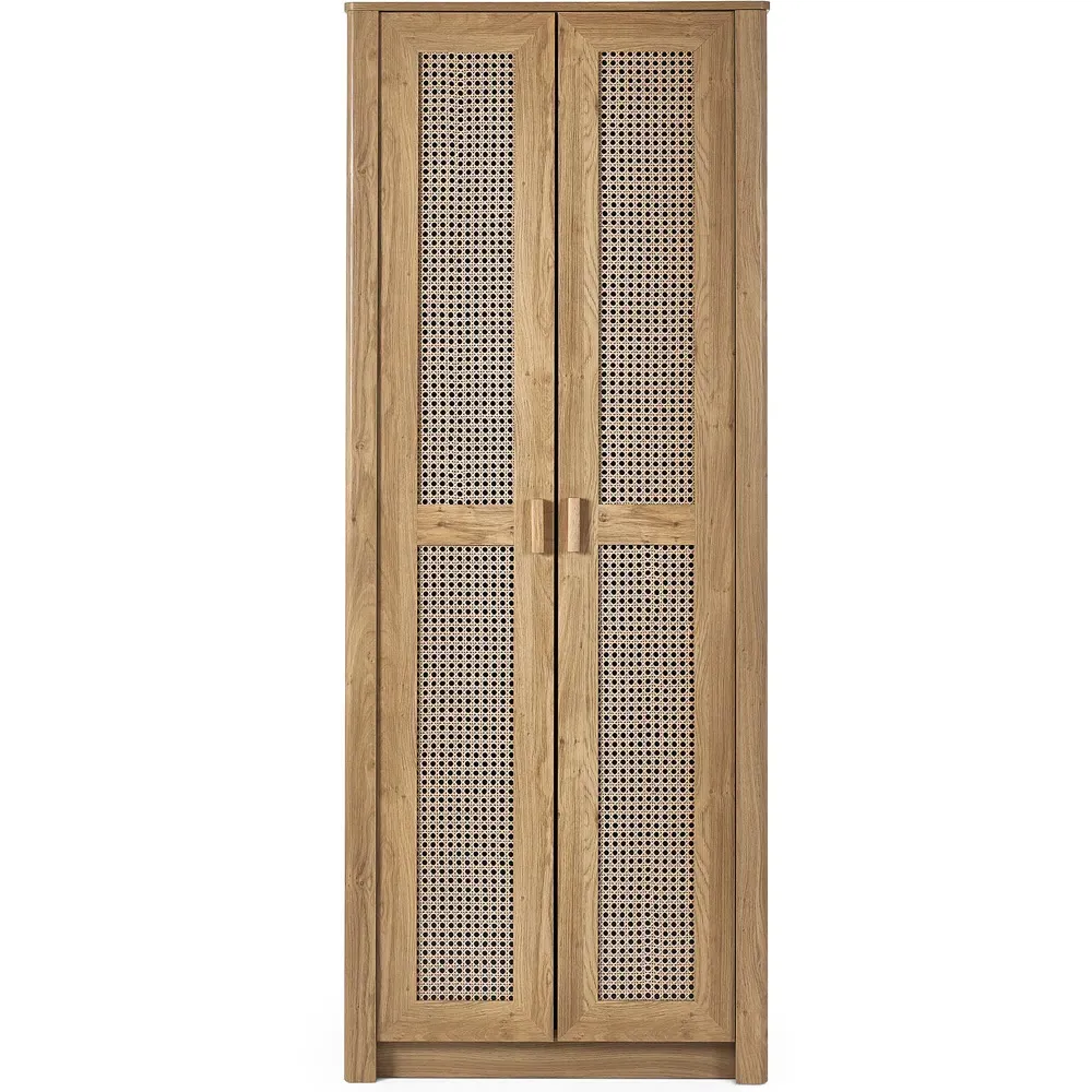 Sydney 2 Door Wardrobe with Rattan Effect - Oak