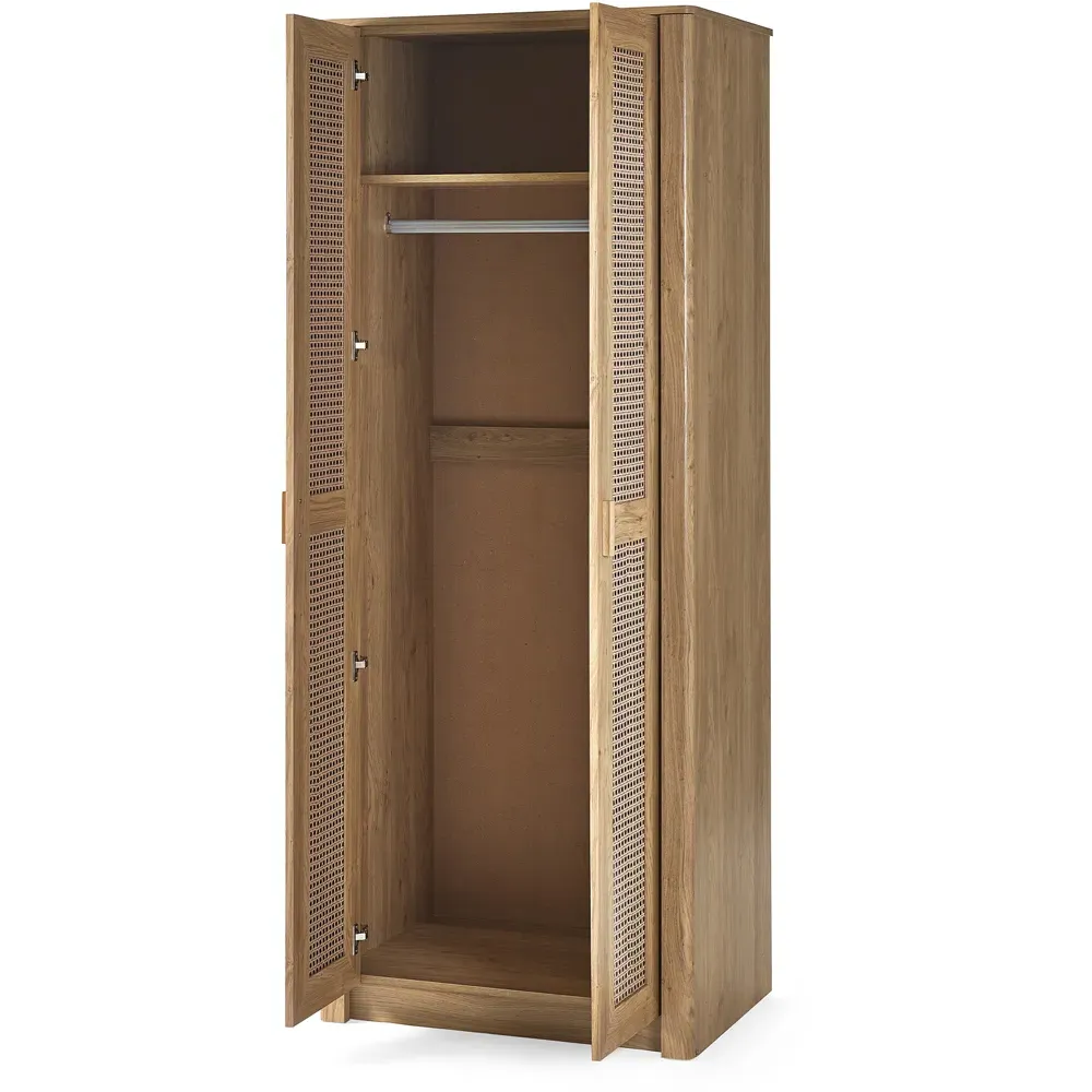 Sydney 2 Door Wardrobe with Rattan Effect - Oak