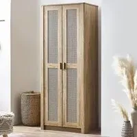 Sydney 2 Door Wardrobe with Rattan Effect - Oak