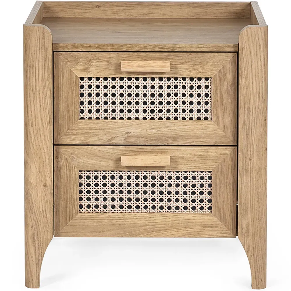 Sydney 2 Drawer Bedside Table - Oak, Rattan Effect