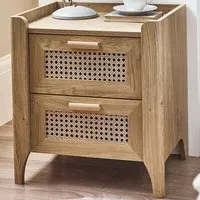 Sydney 2 Drawer Bedside Table - Oak, Rattan Effect