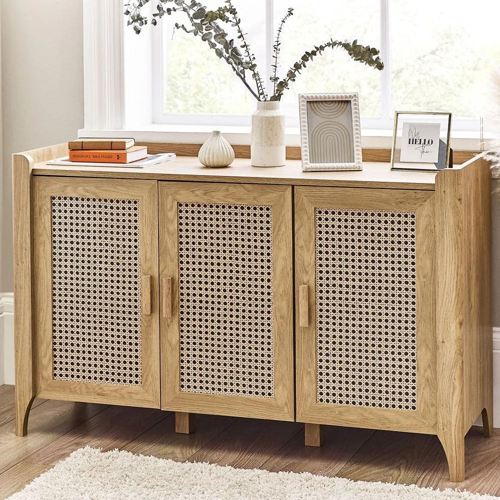 Sydney 3 Door Sideboard with Rattan Effect - Oak