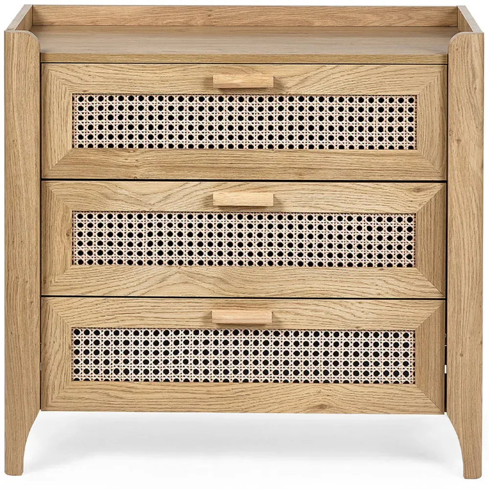 Sydney 3 Drawer Chest with Rattan Effect - Oak