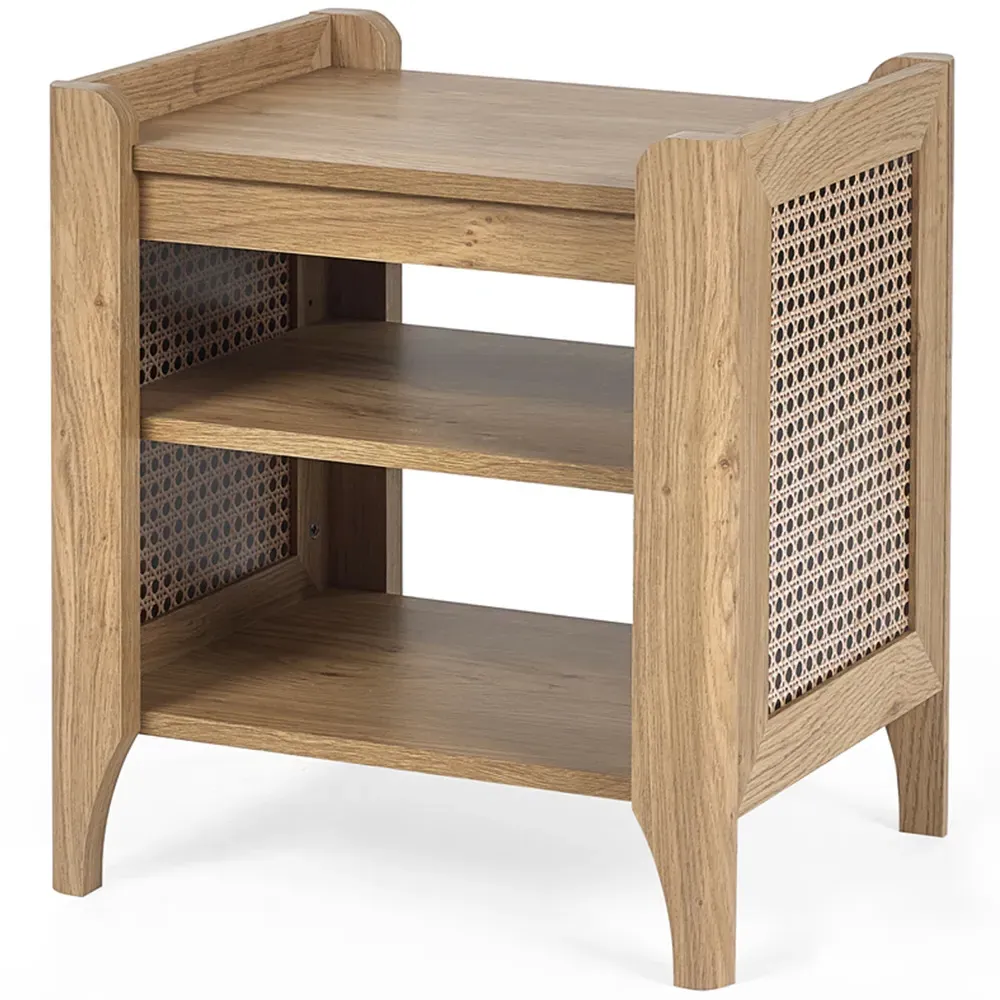 Sydney Lamp Table with Shelf - Oak, Rattan Effect