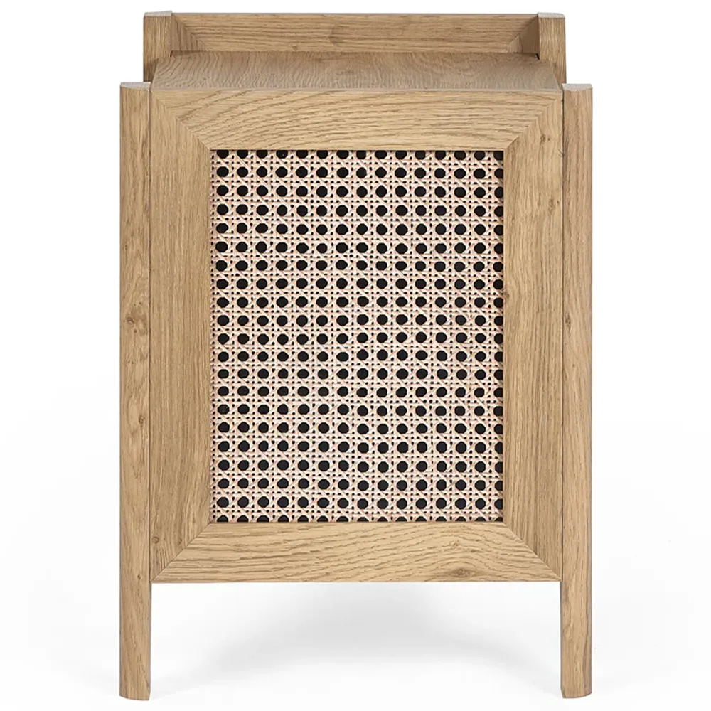 Sydney Lamp Table with Shelf - Oak, Rattan Effect