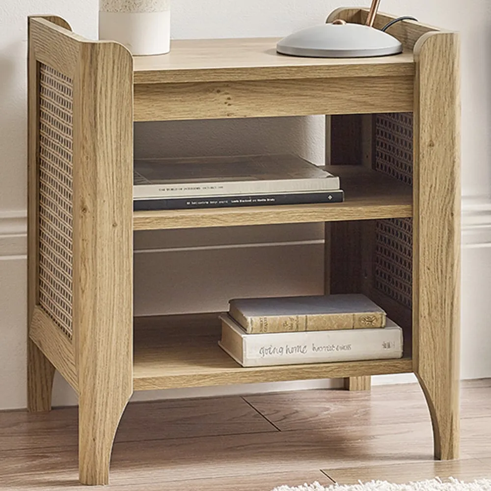 Sydney Lamp Table with Shelf - Oak, Rattan Effect