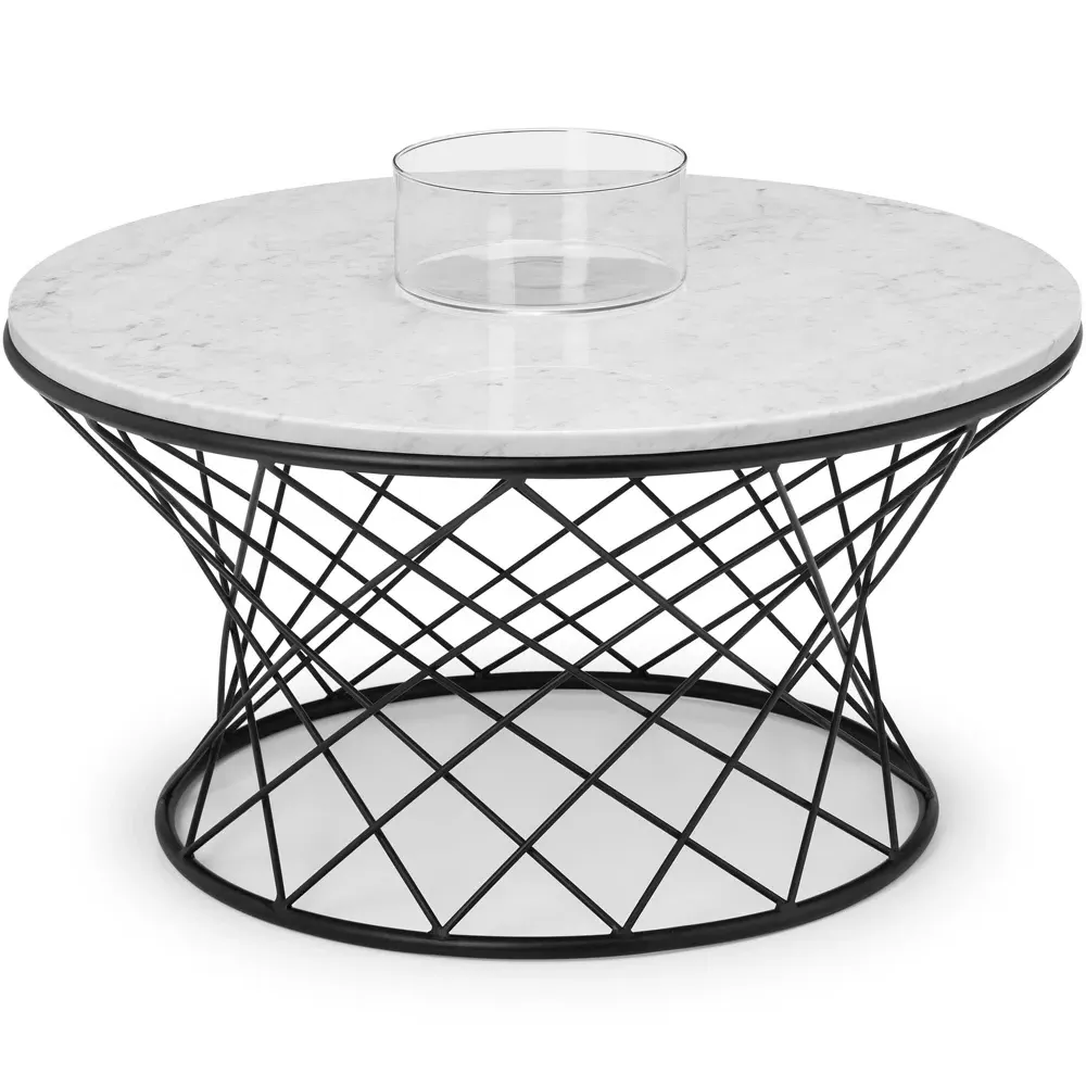 Trevi Round Wire Coffee Table - White, Marble