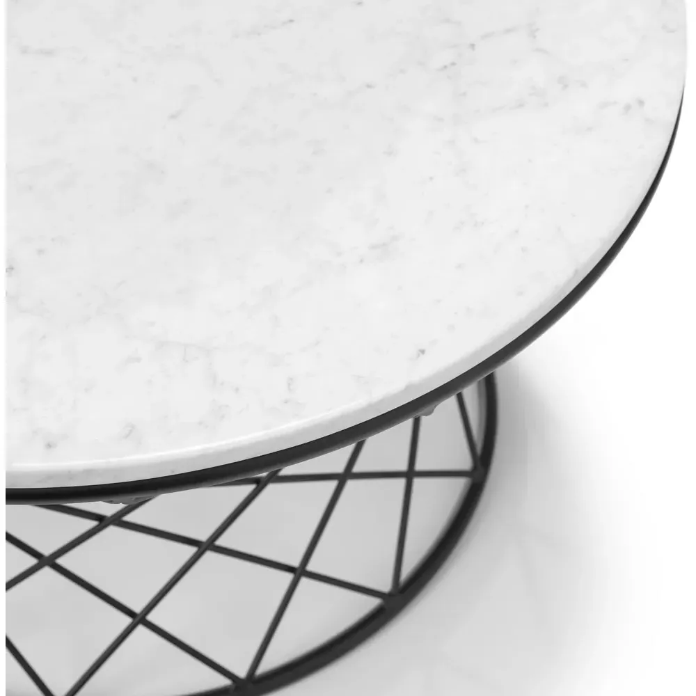 Trevi Round Wire Coffee Table - White, Marble