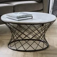 Trevi Round Wire Coffee Table - White, Marble