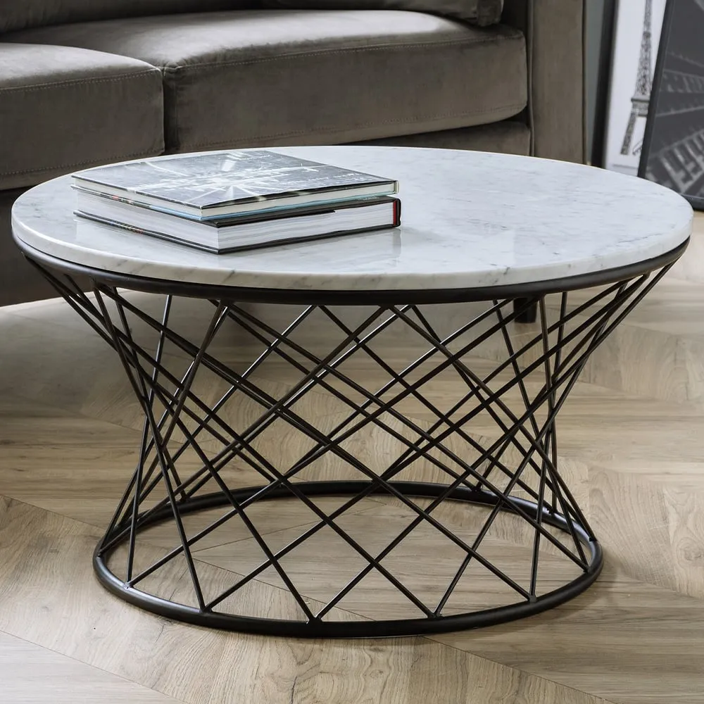 Trevi Round Wire Coffee Table - White, Marble image