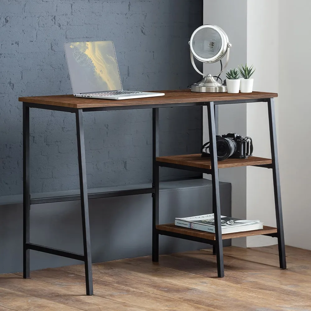 Tribeca Desk with 2 Shelves - Black, Walnut