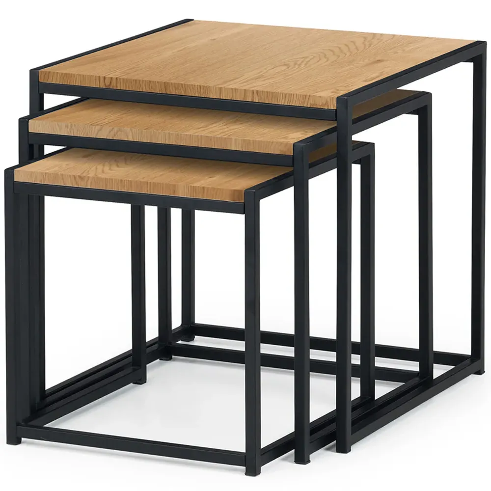 Tribeca Nest of Tables Set of 3 - Black, Euro Oak