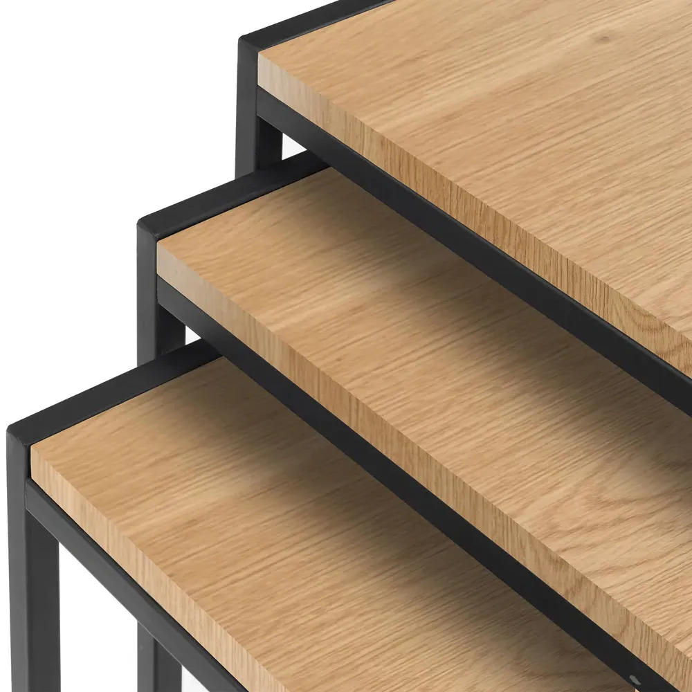 Tribeca Nest of Tables Set of 3 - Black, Euro Oak
