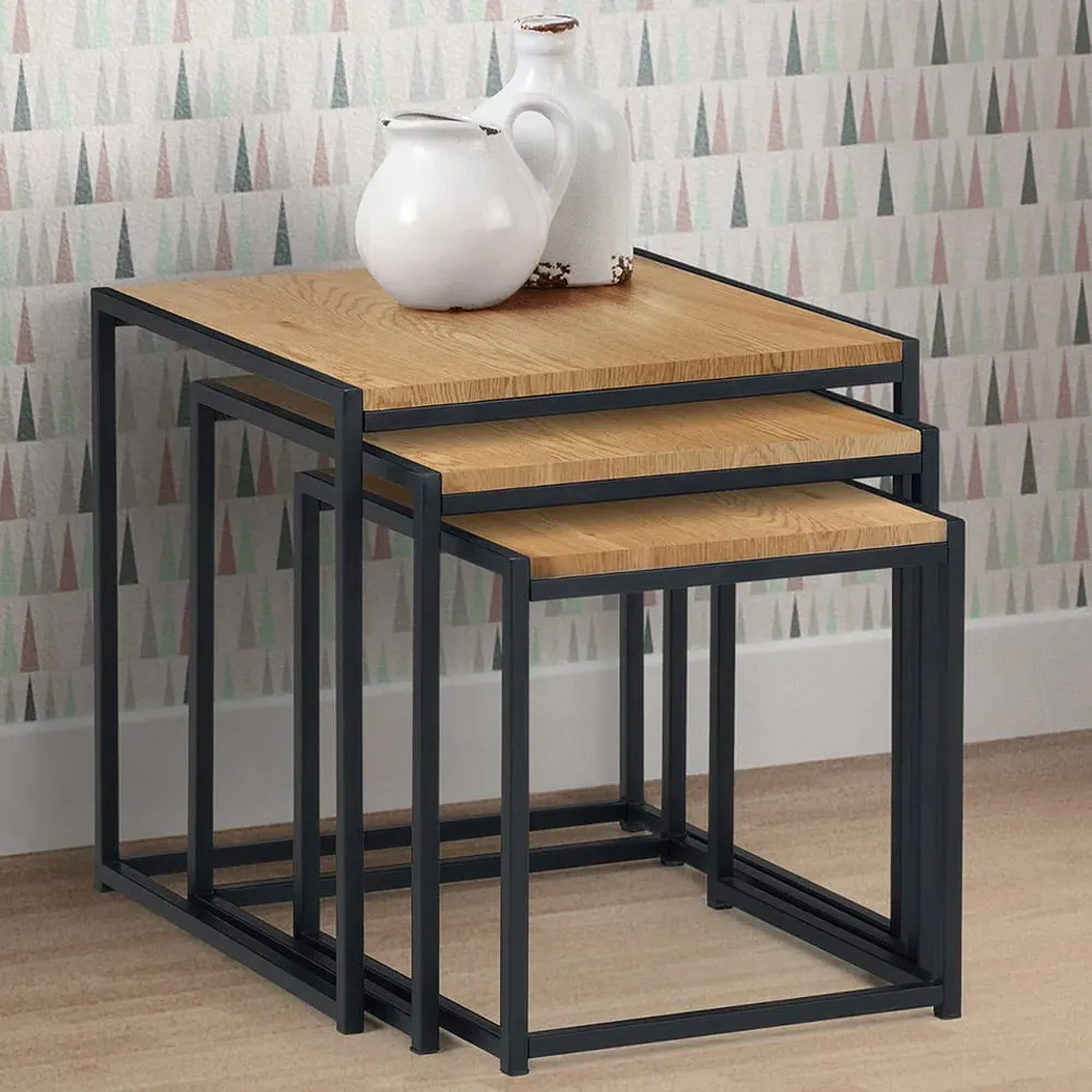 Tribeca Nest of Tables Set of 3 - Black, Euro Oak