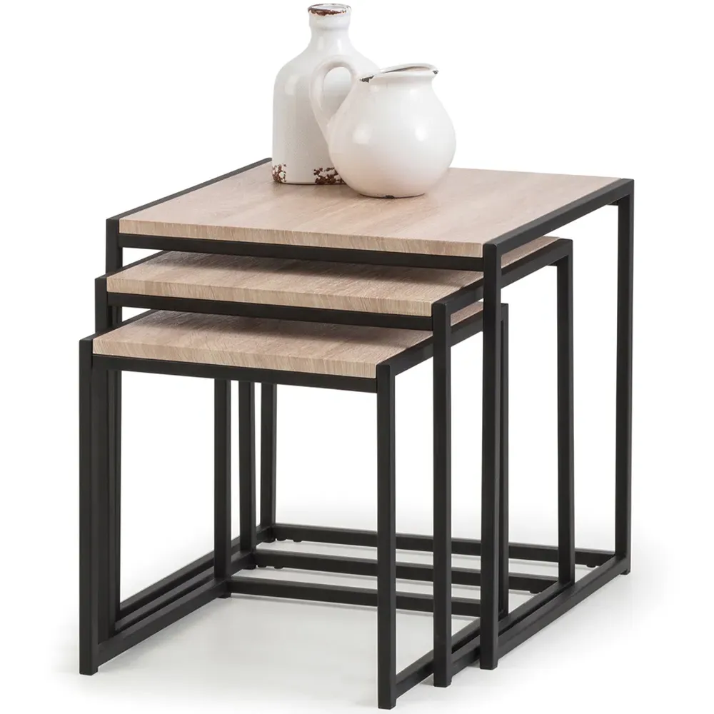 Tribeca Nest of Tables Set of 3 - Black, Sonoma Oak