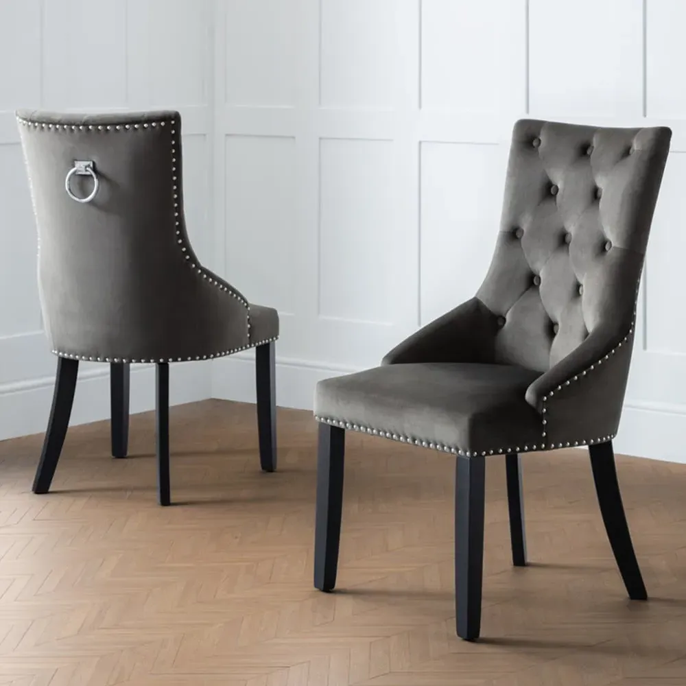 Veneto Set of 2 Knockerback Chairs - Grey, Velvet