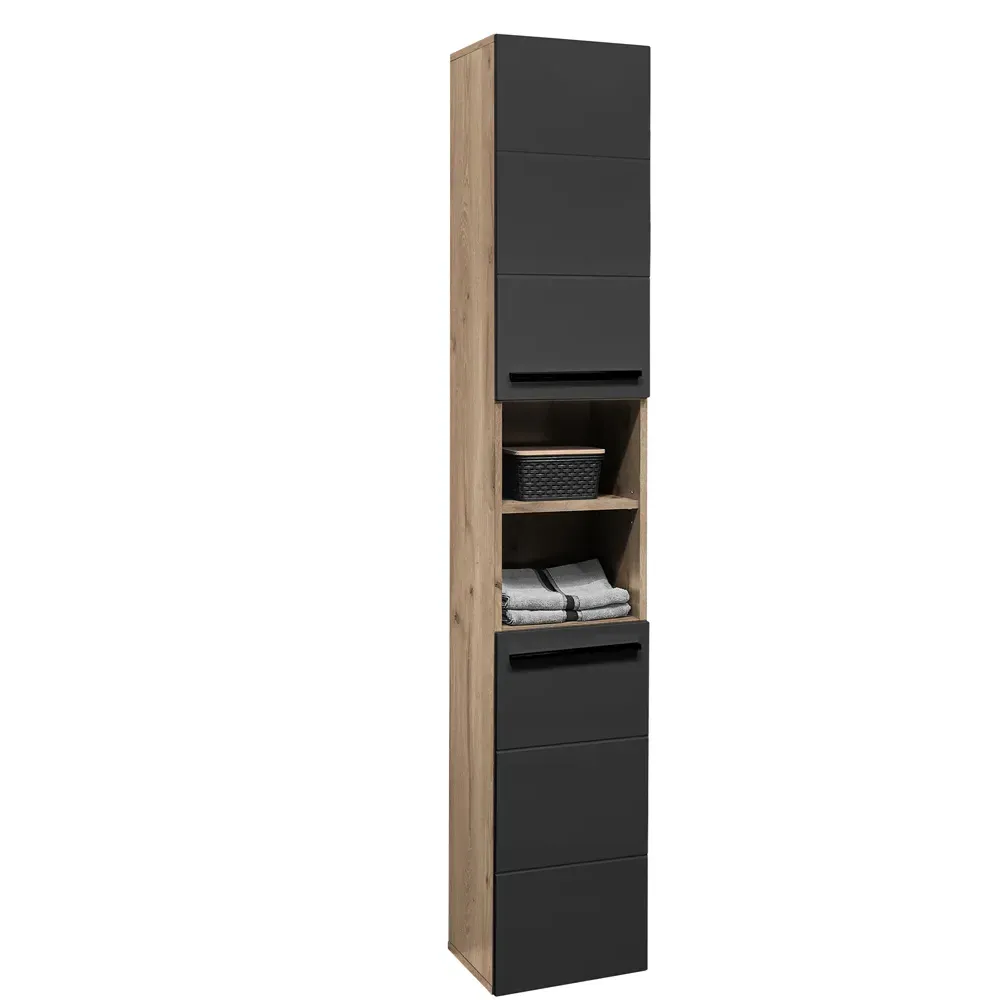Vista 2 Door Tall Cabinet - Black, Viking Oak