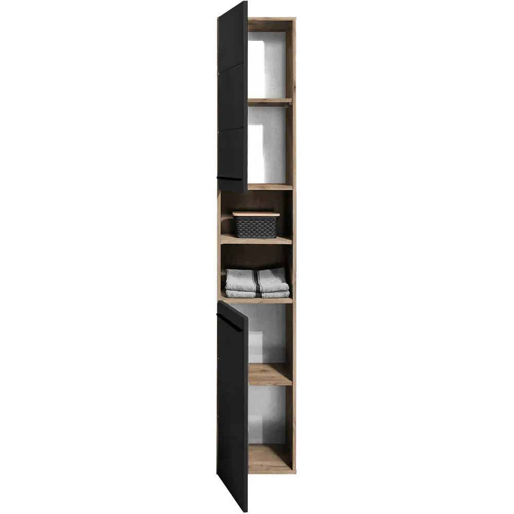 Vista 2 Door Tall Cabinet - Black, Viking Oak
