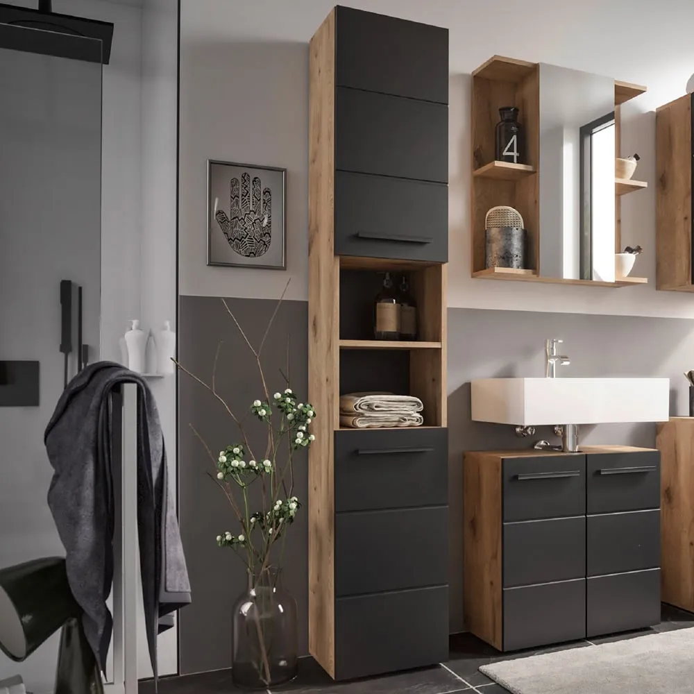 Vista 2 Door Tall Cabinet - Black, Viking Oak image