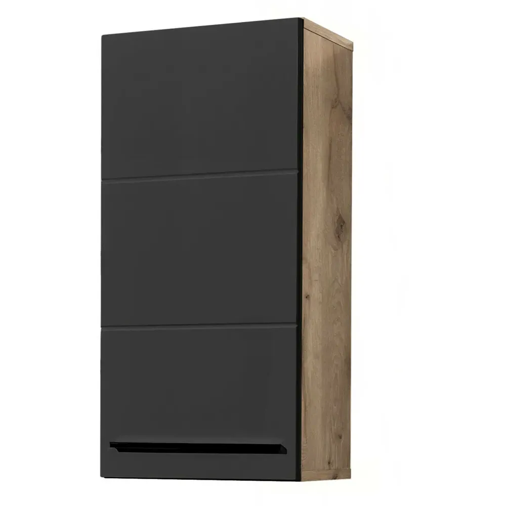 Vista Single Door Tall Wall Storage Unit - Black, Viking Oak