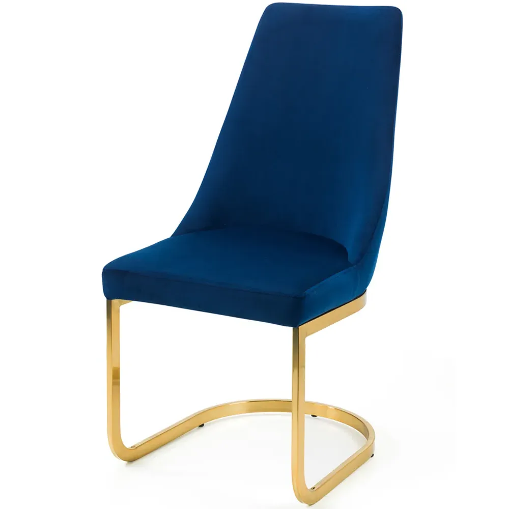 Vittoria Cantilever Set of 2 Dining Chairs - Blue, Velvet