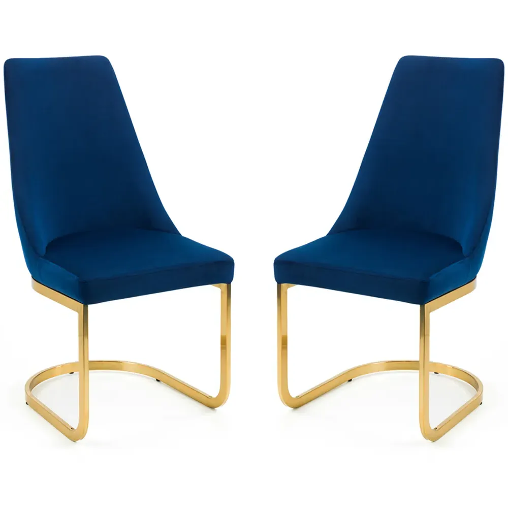 Vittoria Cantilever Set of 2 Dining Chairs - Blue, Velvet