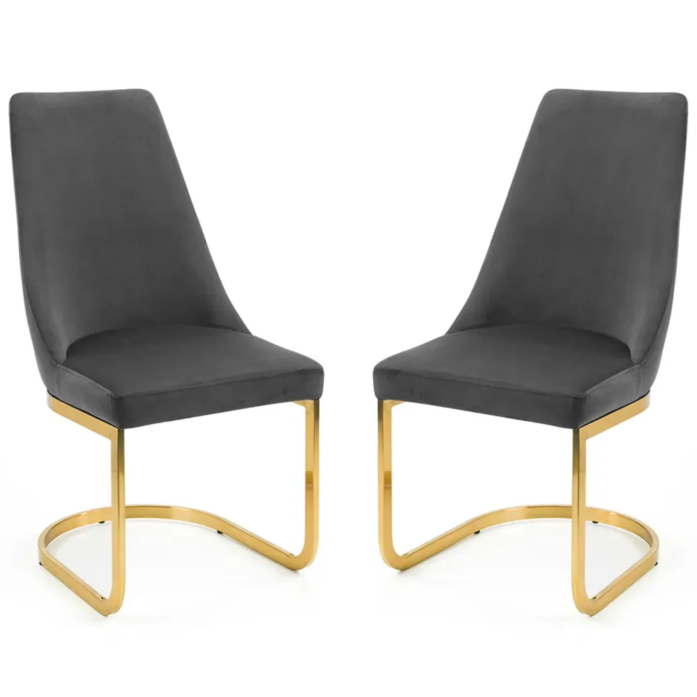 Vittoria Cantilever Set of 2 Dining Chairs - Grey, Velvet