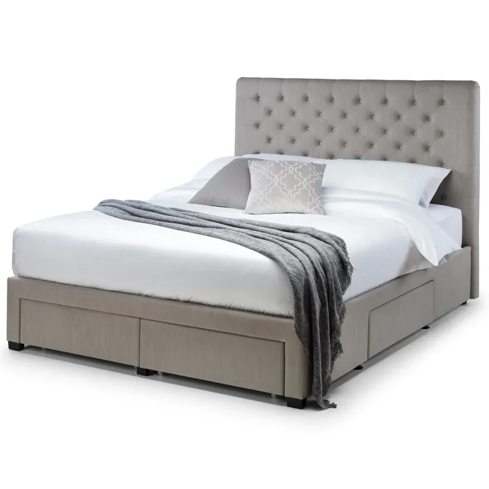 Wilton Double Bed Frame with Storage - Grey, Linen