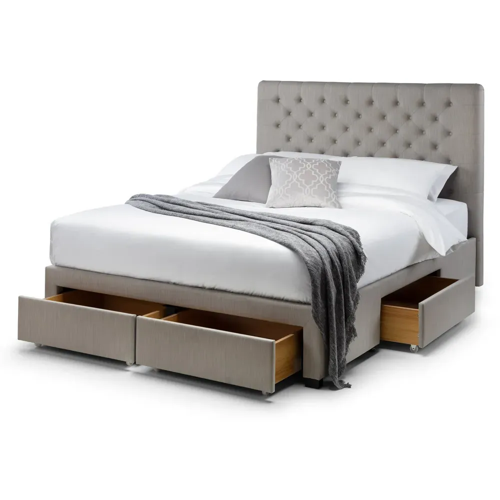 Wilton Double Bed Frame with Storage - Grey, Linen