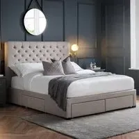 Wilton Double Bed Frame with Storage - Grey, Linen