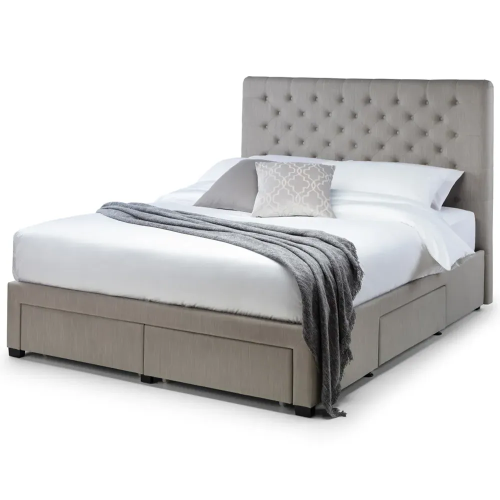 Wilton King Size Bed Frame with Storage - Grey, Linen