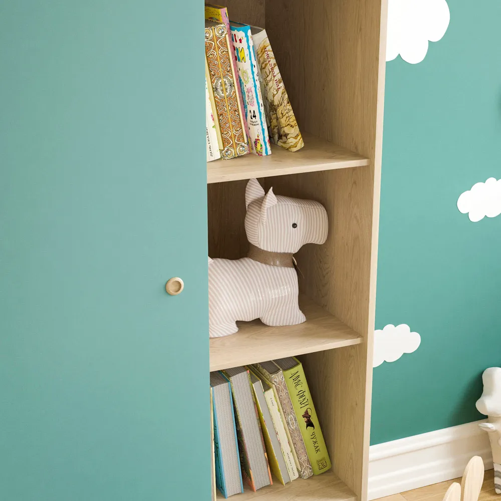 Neptune Single Door Wardrobe - Blue, Oak